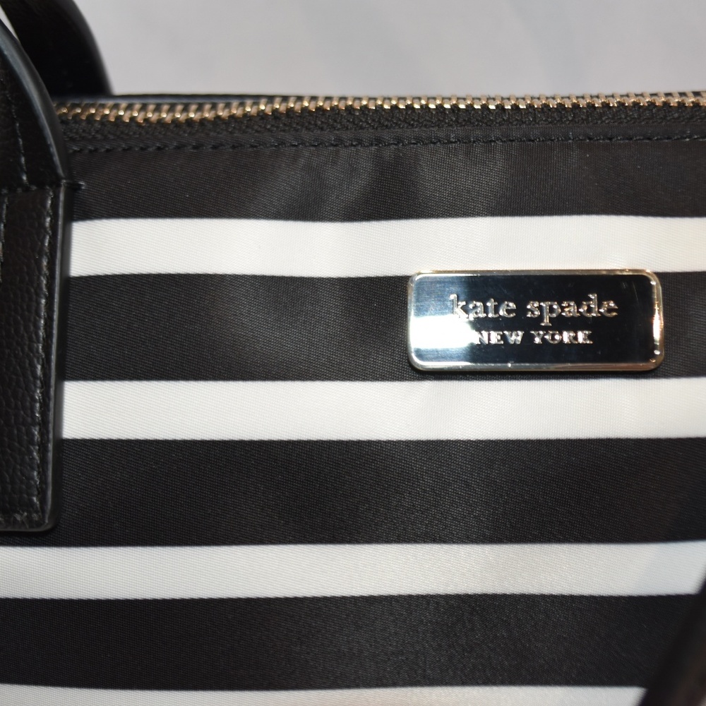 NWT AUTH Kate Spade Nylon Black &White Stripe Tote - Picture 2 of 6